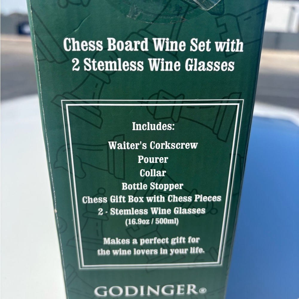 Godinger Chess Board Wine Set with Stemless Glasses